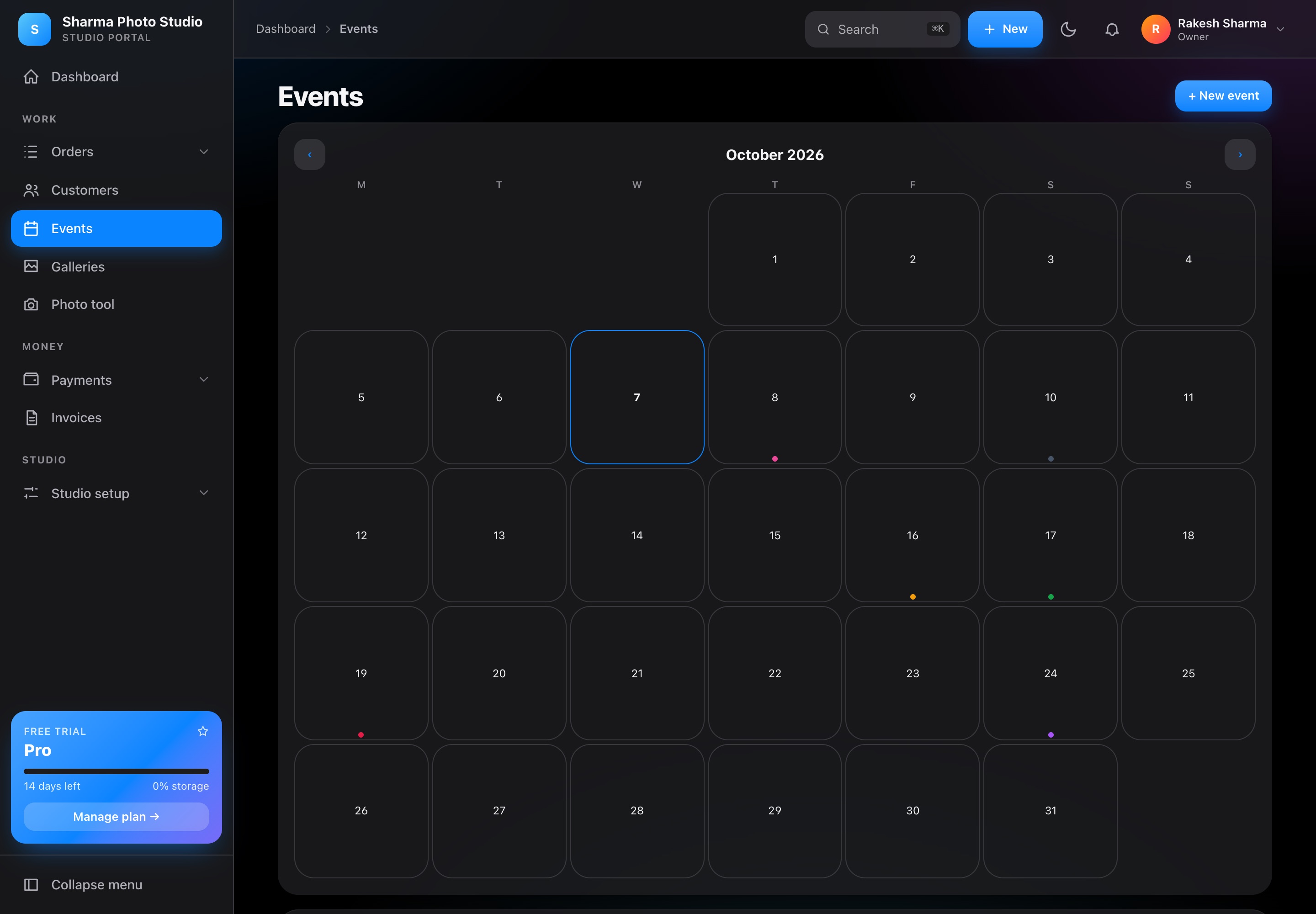 Events screen
